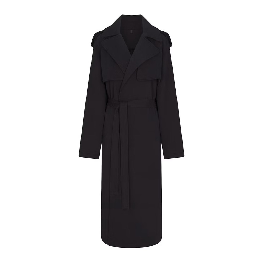 SKIMS Black Cotton Fleece Trench Coat L